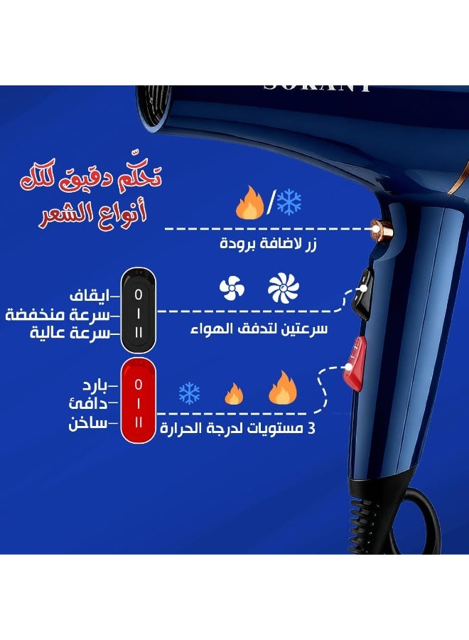 sokany SK-2216 Professional Ionic Hair Dryer 2600W with Concentrator Nozzle, Fast Drying, 2 Speeds & 2 Heat Settings, Hot & Cold Air, Overheat Protection, Hanging Loop, Suitable for All Hair Types - Image 5